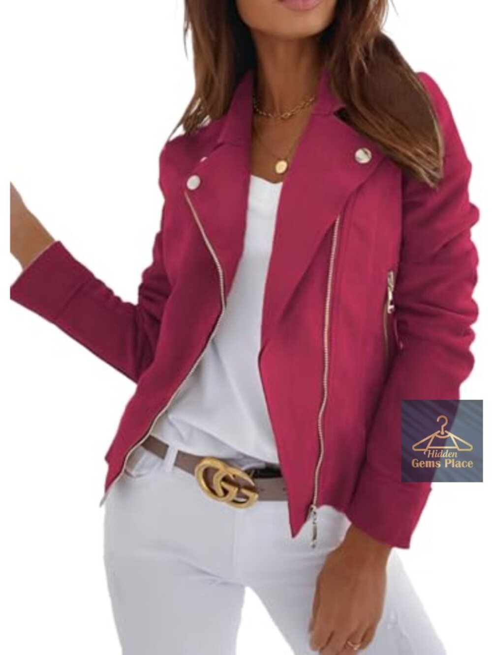Long Sleeve Faux Leather Jacket Cropped Coat with Pockets